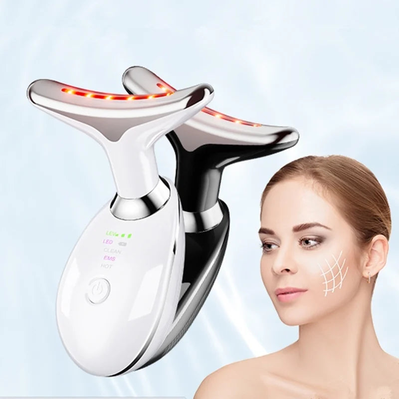 Rechargeable LED Tricolor Facial and Neck Massage Instrument Firming and Tightening Face and Neck Skin Beauty Skin Care Tool