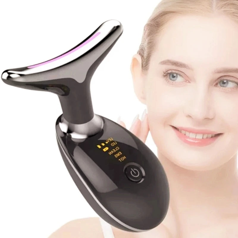 Rechargeable LED Tricolor Facial and Neck Massage Instrument Firming and Tightening Face and Neck Skin Beauty Skin Care Tool